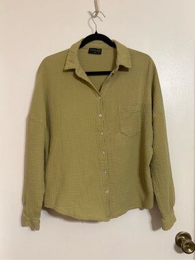 White Fox Boutique Olive-Green Gauze Button-Down Shirt
